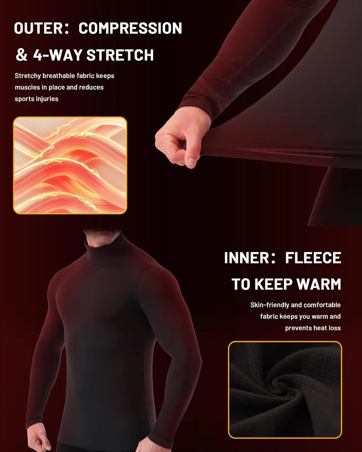Runhit Men's Thermal Compression Shirts Mock Turtleneck Long Sleeve Undershirt Fleece Lined Athletic Workout Base Layers