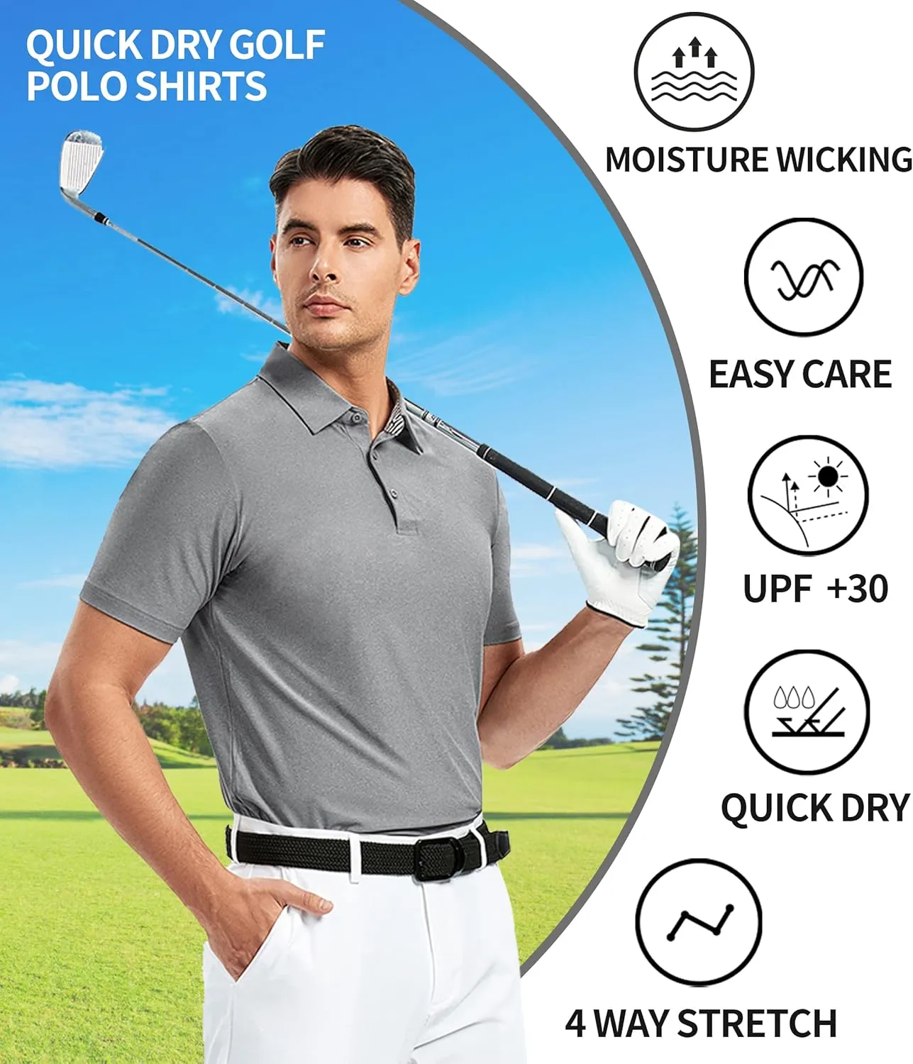 SAMERM Golf Shirts for Men Dry Fit Short Sleeve Mens Golf Shirt Performance Moisture Wicking Polo Shirts for Men