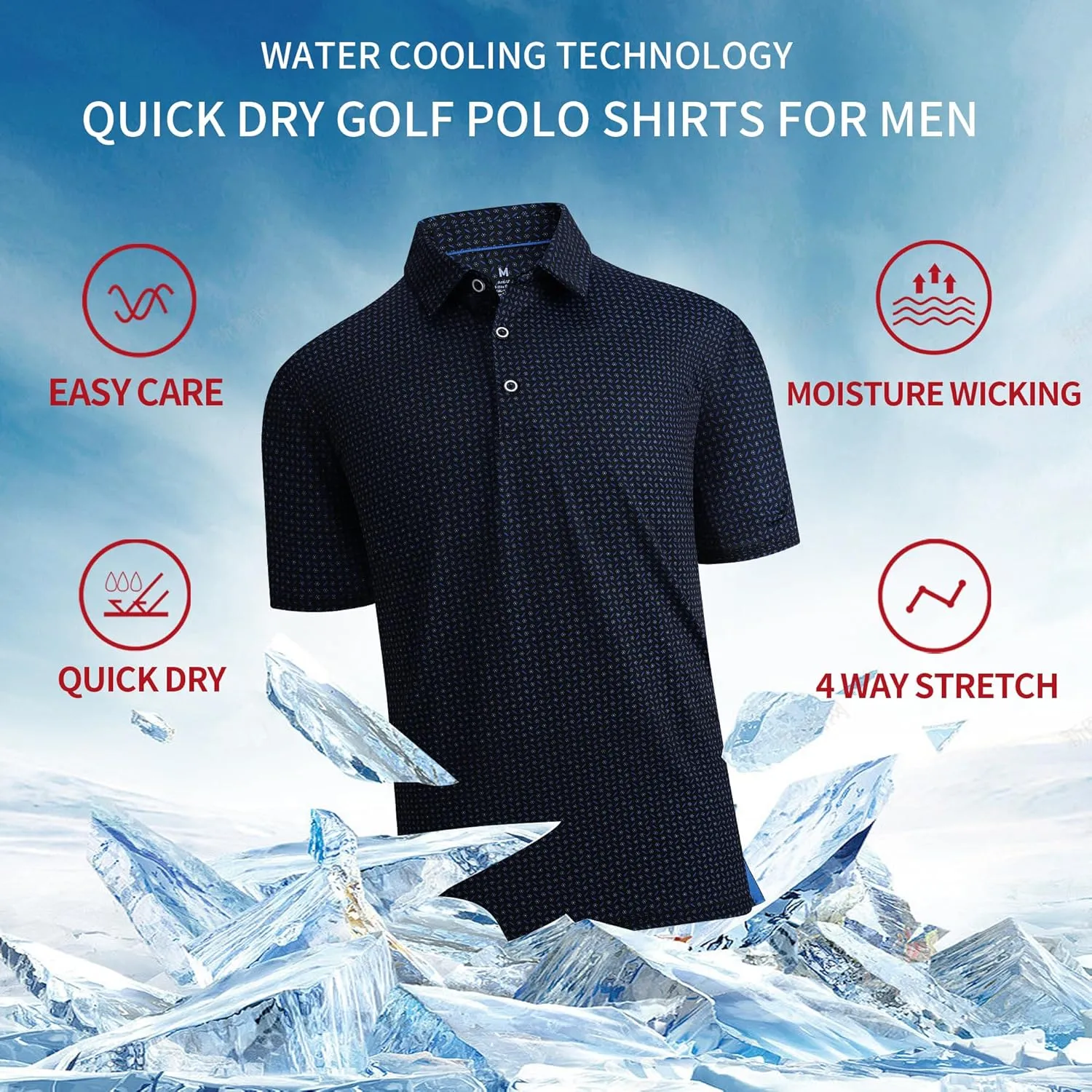 SAMERM Golf Shirts for Men Super Stretch Jacquard Dry Fit Golf Polo Moisture Wicking Short Sleeve Polo Shirts for Men