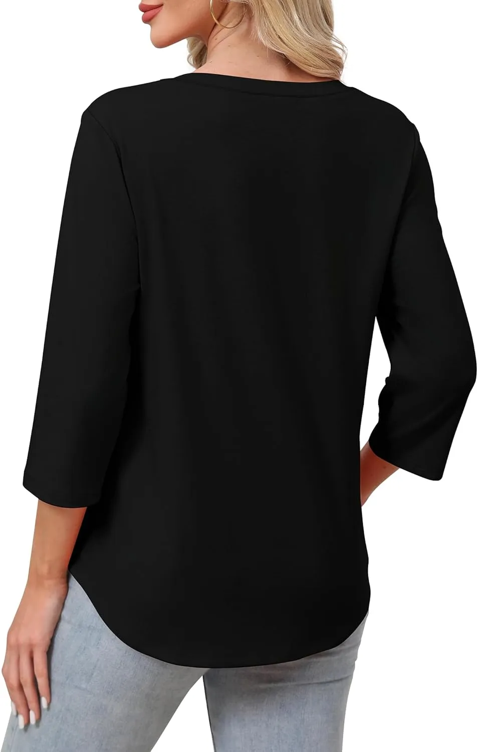 SAMPEEL 3/4 Length Sleeve Womens Tops Pleated V Neck Dressy Casual Blouses Summer Outfits Plus Size Spring Clothes
