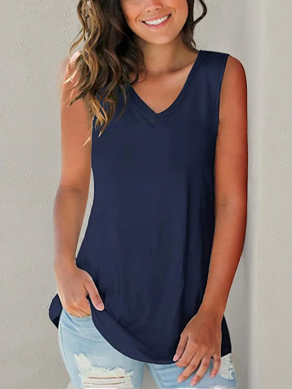 SAMPEEL Tank Tops for Women Cami Deep V Neck Sleeveless Shirts Womens Tees Casual Tee