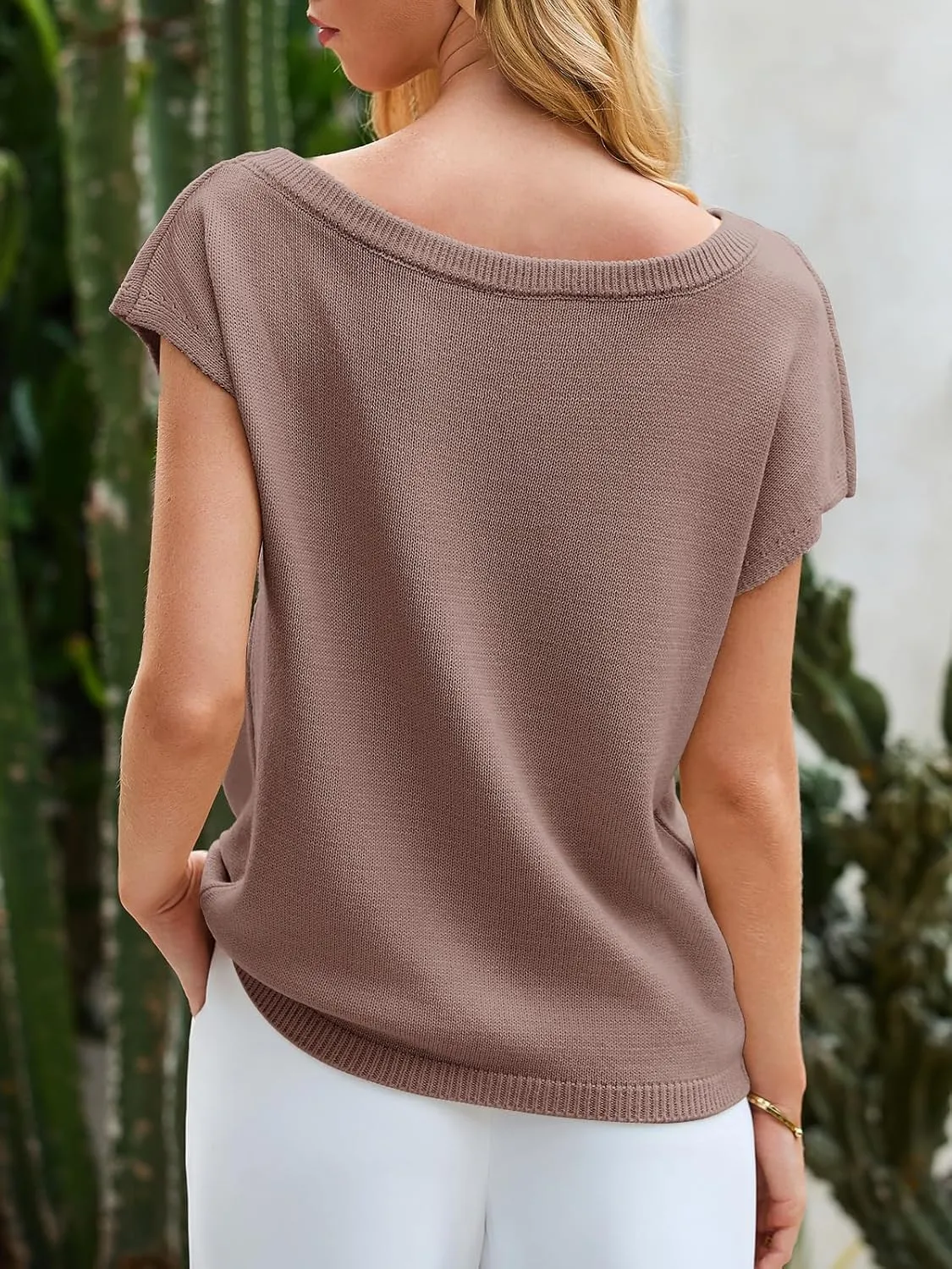 Saodimallsu Womens Off One Shoulder Sweater Tops Summer Short Sleeve Casual Loose Knit Trendy Going Out Tops