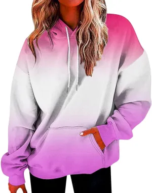 SHAOBGE Hoodies For Women Fall Marble Print Flowy Sweatshirt Long Sleeve Drawstring Blouses And Tops Winter Casual Clothing