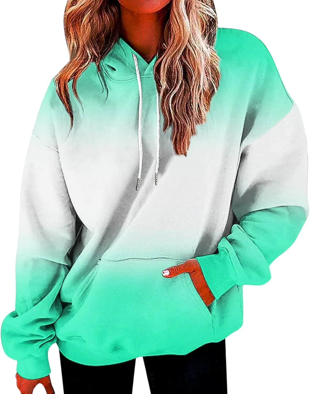 SHAOBGE Hoodies For Women Fall Marble Print Flowy Sweatshirt Long Sleeve Drawstring Blouses And Tops Winter Casual Clothing