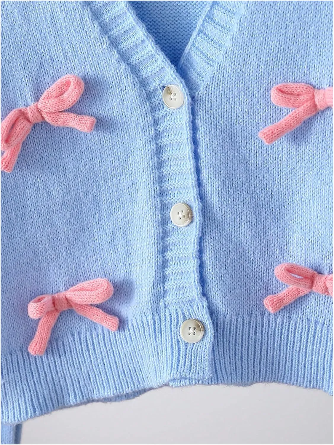 SHENHE Girl's Bow Button Down Knitted Cardigan V Neck Loose Cute Crop Sweater Outwear