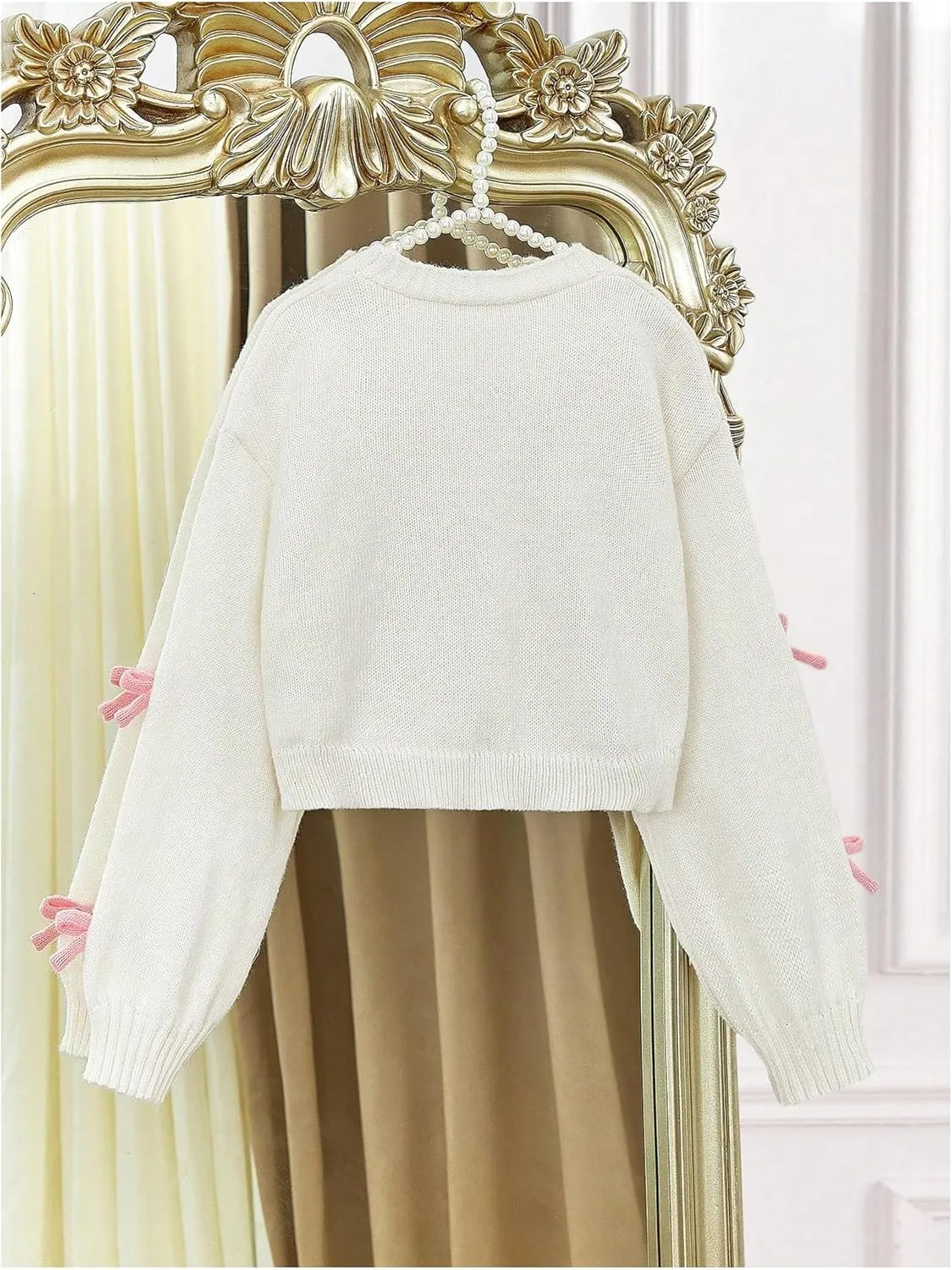 SHENHE Girl's Bow Button Down Knitted Cardigan V Neck Loose Cute Crop Sweater Outwear
