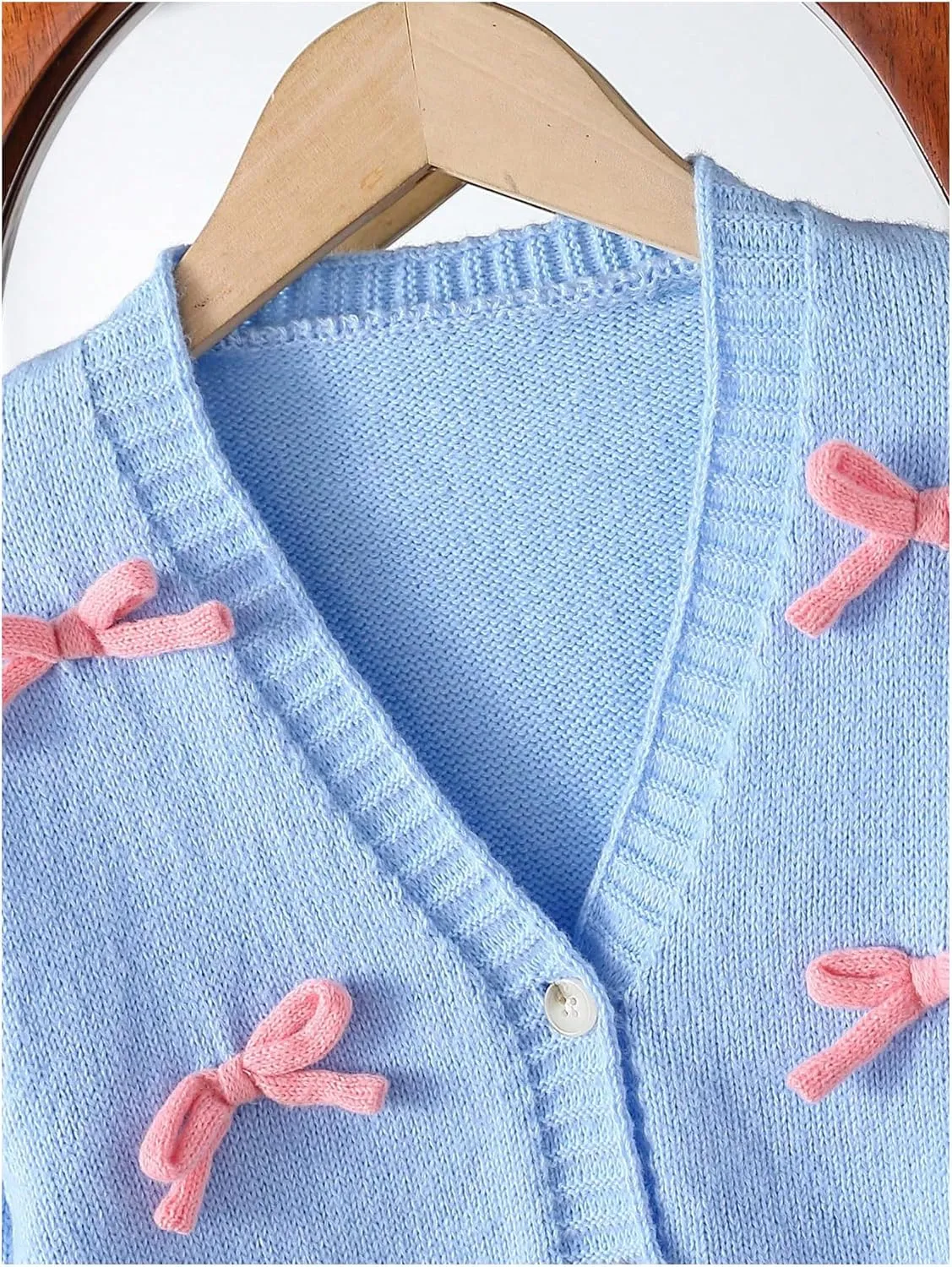SHENHE Girl's Bow Button Down Knitted Cardigan V Neck Loose Cute Crop Sweater Outwear