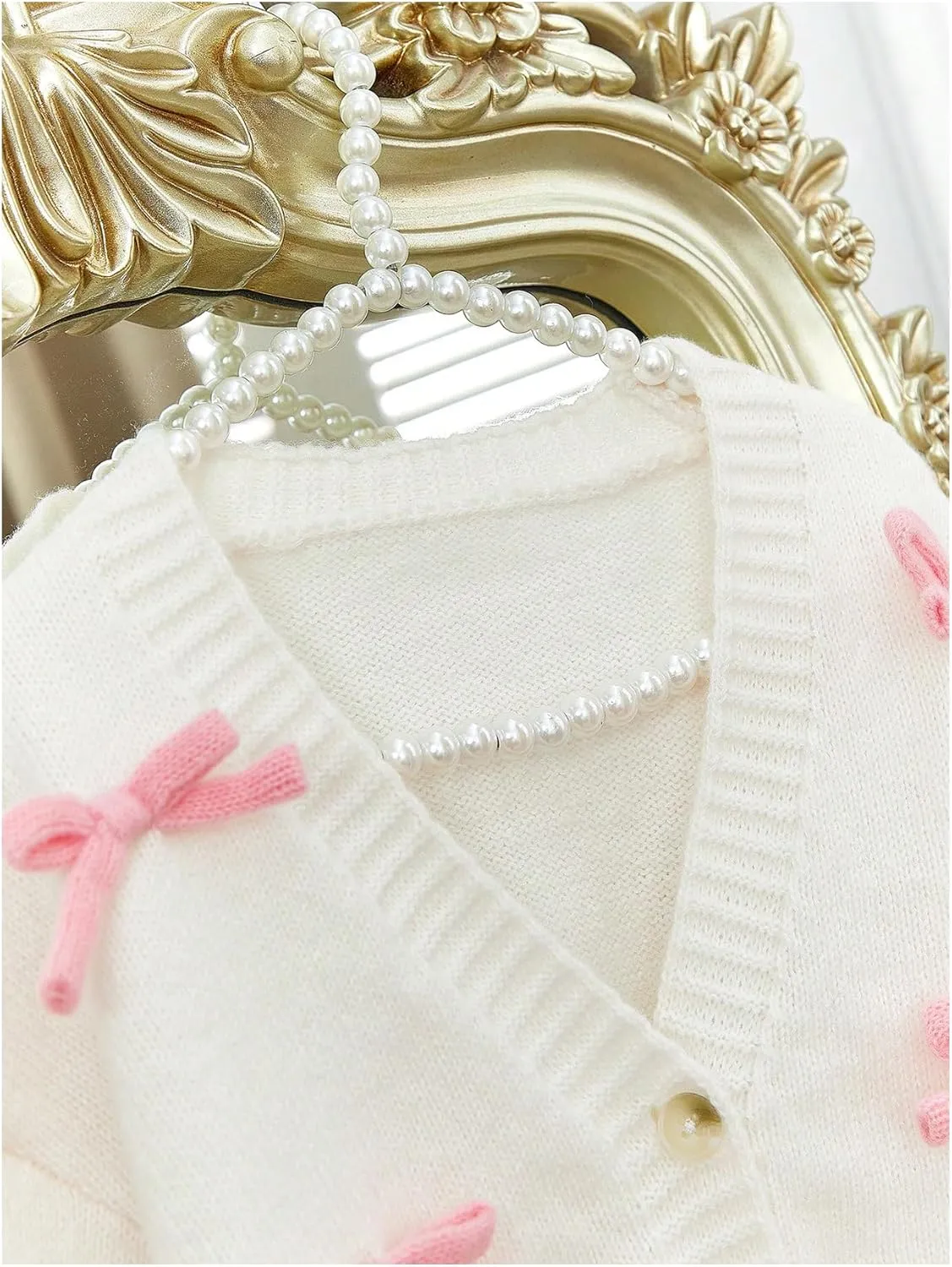 SHENHE Girl's Bow Button Down Knitted Cardigan V Neck Loose Cute Crop Sweater Outwear