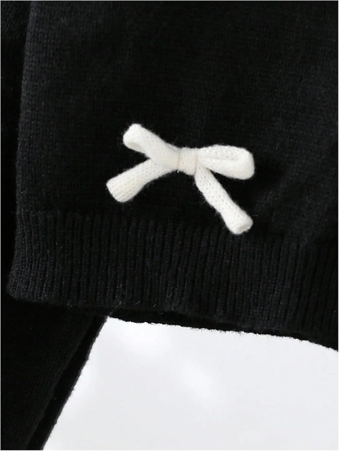 SHENHE Girl's Bow Button Down Knitted Cardigan V Neck Loose Cute Crop Sweater Outwear