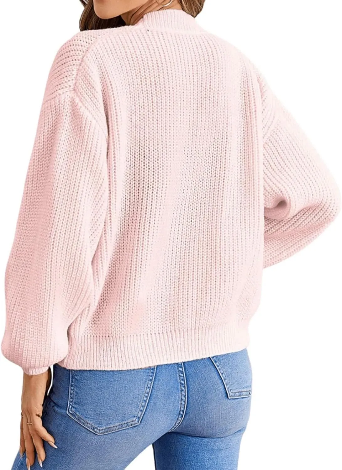 SHENHE Women's Color Block Open Front Long Sleeve Ribbed Knit Cropped Cardigan Sweaters