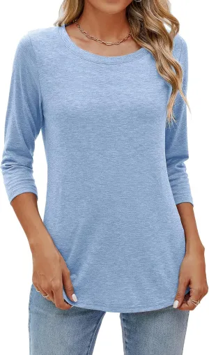 Sherosa Womens Casual 3/4 Sleeve T Shirts Crew Neck Loose Fit Tunic Tops Solid Basic Tops Tees