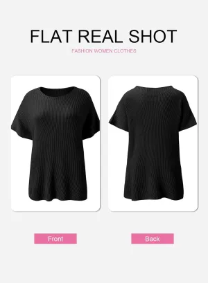 SHEWIN Womens Tops Casual Short Sleeve Sweater Loose Oversized Sweaters Spring Tops for Women 2025