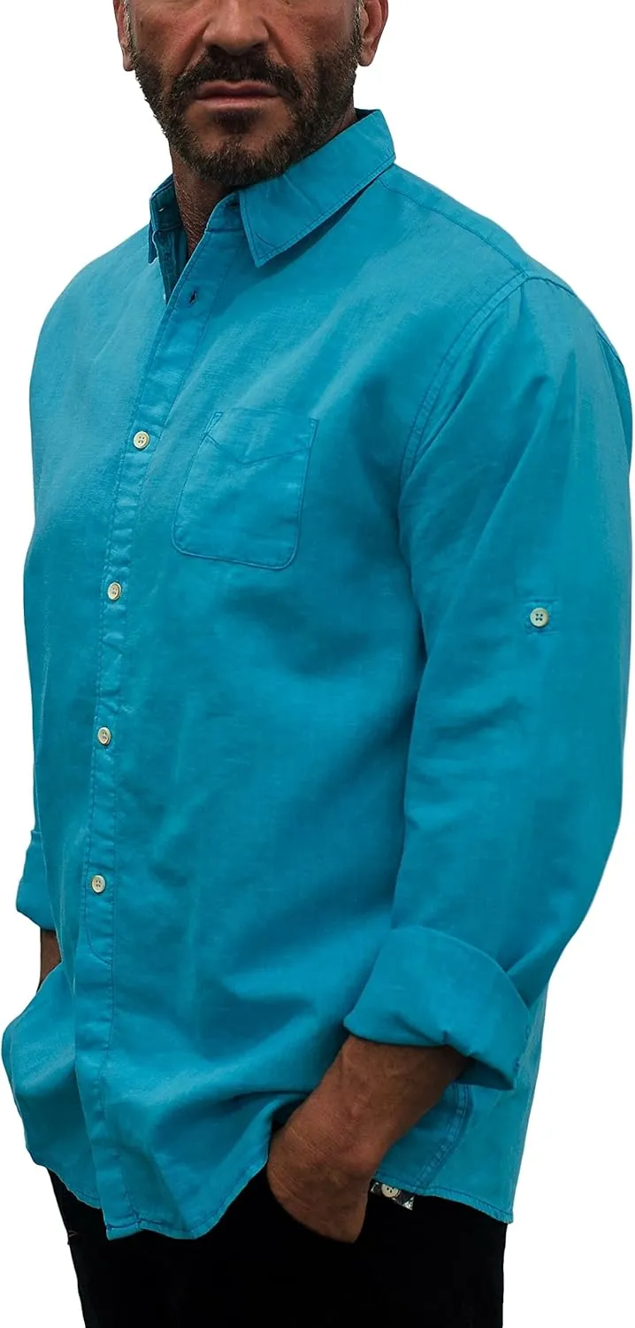 short fin Men's Long Sleeve Linen Shirt (Slim Fit)