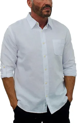 short fin Men's Long Sleeve Linen Shirt (Slim Fit)