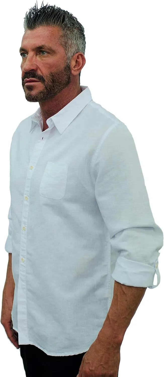 short fin Men's Long Sleeve Linen Shirt (Slim Fit)
