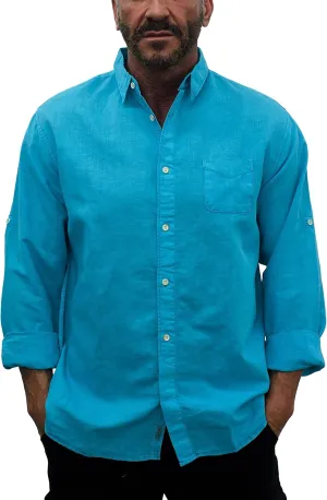short fin Men's Long Sleeve Linen Shirt (Slim Fit)