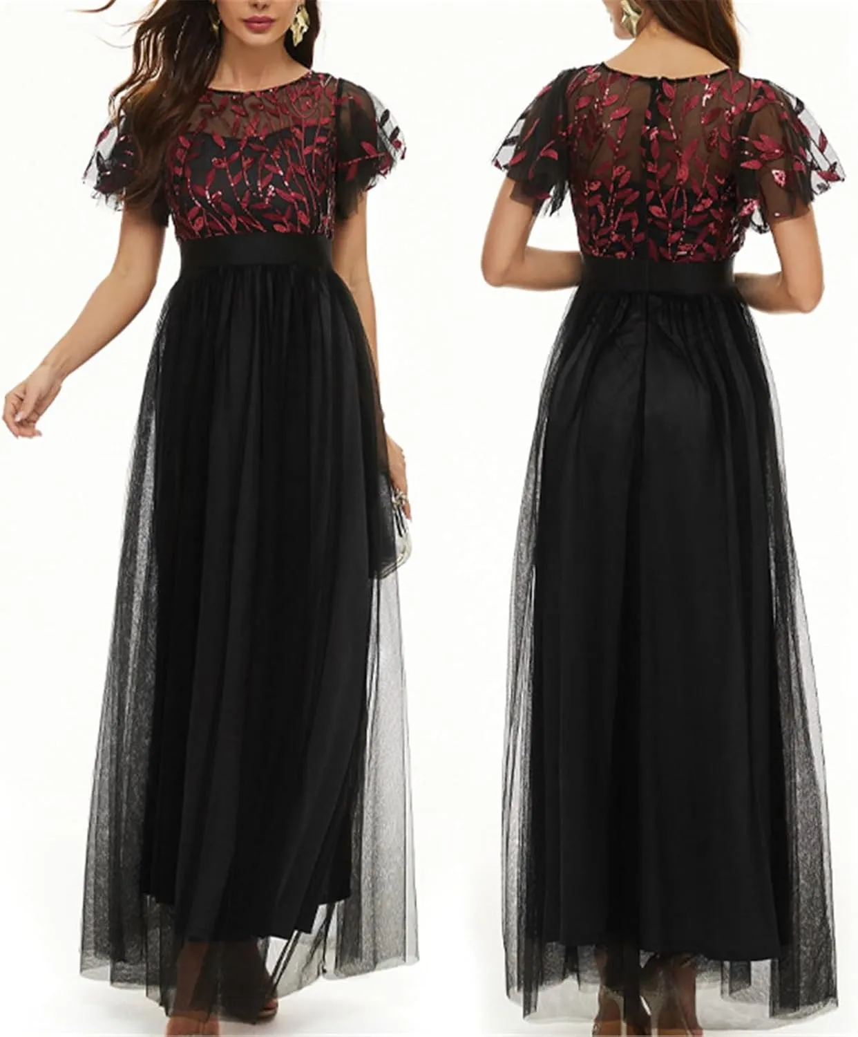 Short Sleeve Bridesmaid Dresses for Women Double Layers Tulle Wedding Formal Dress A Line Chiffon Evening Prom Gown 2023