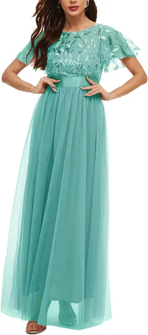 Short Sleeve Bridesmaid Dresses for Women Double Layers Tulle Wedding Formal Dress A Line Chiffon Evening Prom Gown 2023