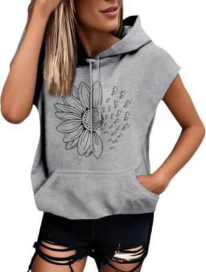 Sleeveless Hoodies for Women Plus Size Heart Print Hooded Sweatshirt Vest Loose Fit Summer Workout Athletic Tank Tops