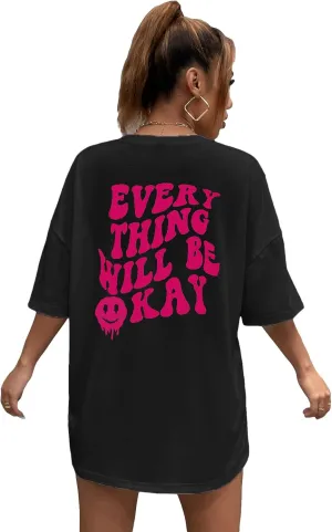 SOLY HUX Women's Oversized T Shirts Graphic Tees Letter Print Casual Trendy Summer Loose Tops