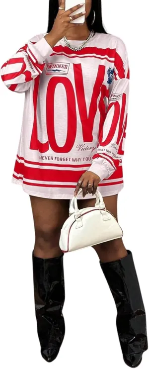 SOLY HUX Women's Retro Oversized T-Shirt Streetwear Long Sleeve Graphic Tees Printed Crewneck Tops
