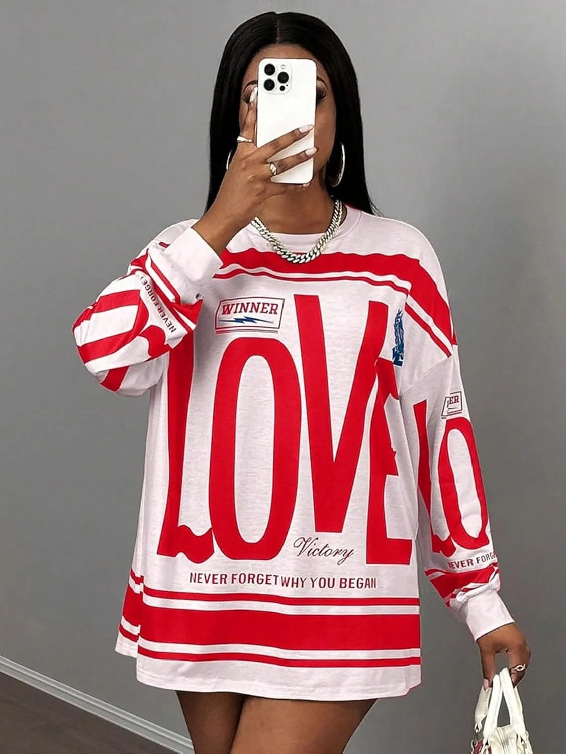 SOLY HUX Women's Retro Oversized T-Shirt Streetwear Long Sleeve Graphic Tees Printed Crewneck Tops