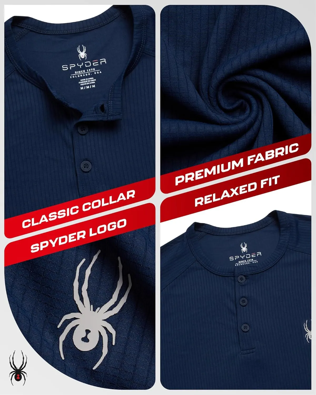 Spyder Mens Shirts - Moisture Wicking Short Sleeve Henley Shirts for Men - Lightweight Quick Dry Athletic Shirt (Sizes: S-XL)