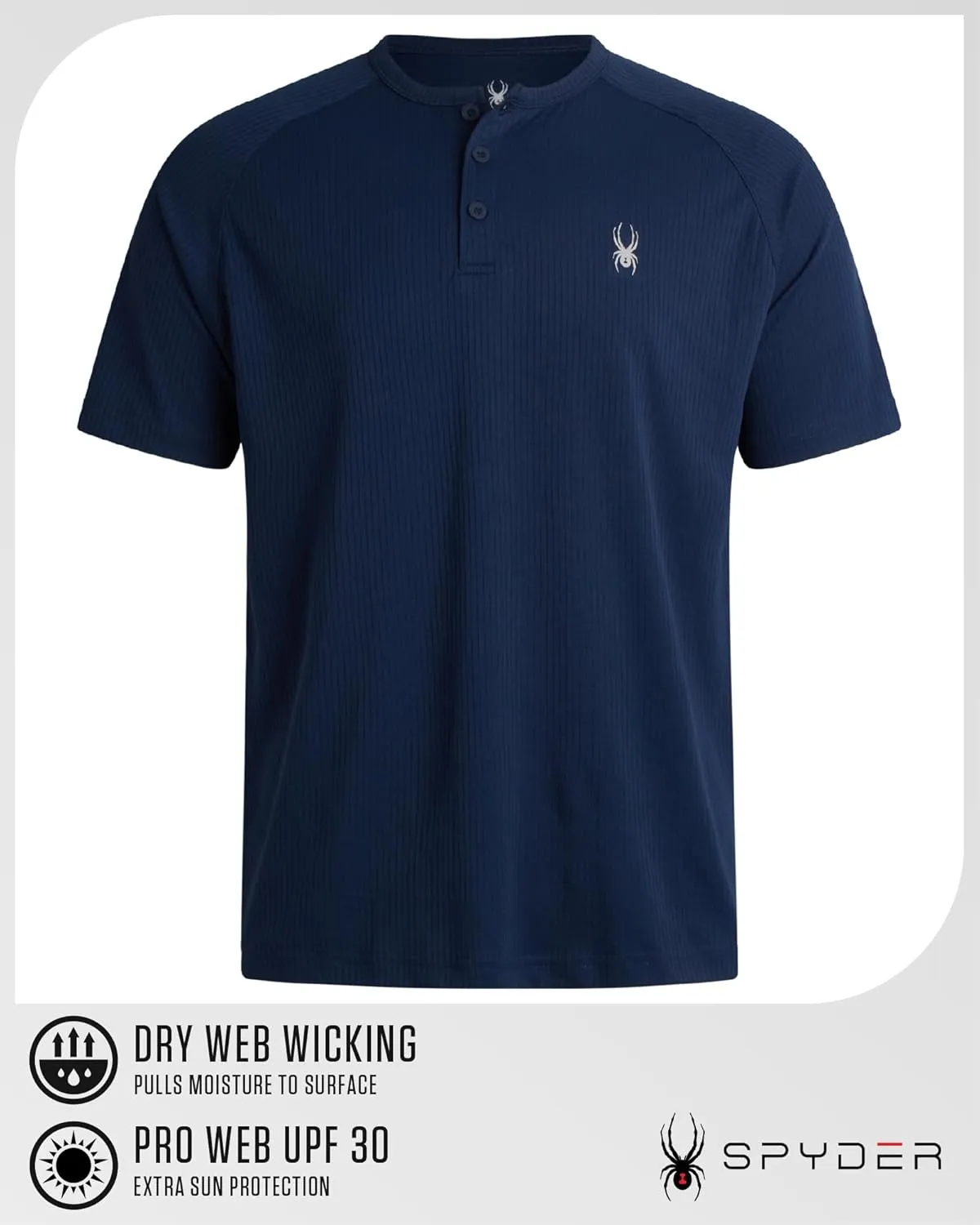 Spyder Mens Shirts - Moisture Wicking Short Sleeve Henley Shirts for Men - Lightweight Quick Dry Athletic Shirt (Sizes: S-XL)