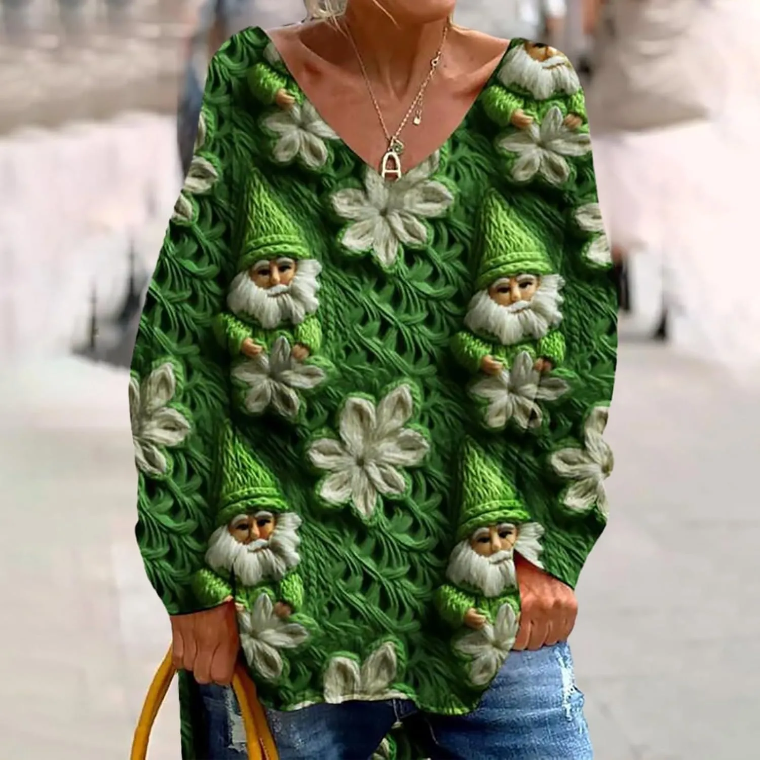 St Patricks Day Shirt Women V Neck Irish Clover Shamrock Print Shirts Funny Long Sleeve St Patty Day Outfit