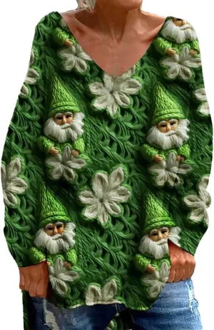 St Patricks Day Shirt Women V Neck Irish Clover Shamrock Print Shirts Funny Long Sleeve St Patty Day Outfit