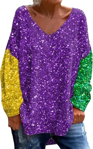 St Patricks Day Shirt Women V Neck Irish Clover Shamrock Print Shirts Funny Long Sleeve St Patty Day Outfit