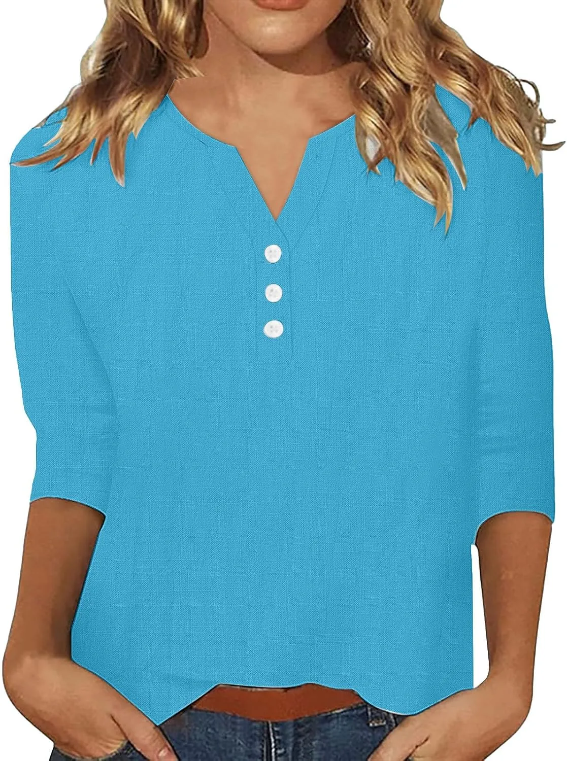 Summer Cotton Linen Shirts for Women 2025 Casual 3/4 Sleeve Tunic Shirts Spring Vacation Fashion Clothes
