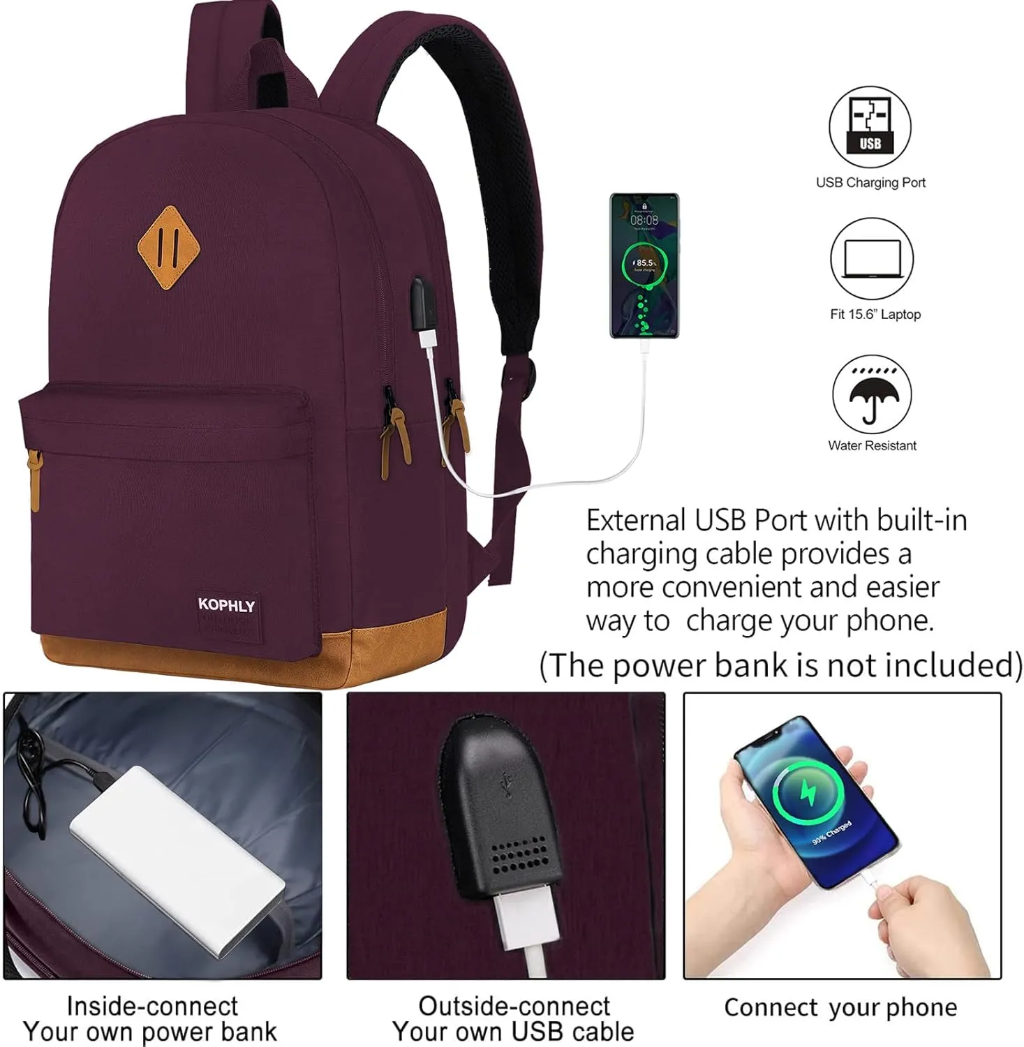 SUPACOOL Lightweight Laptop Backpack with USB Charging Port for Men and Women, Double Layers Backpack for College, Work, Travel, Casual(Purple)