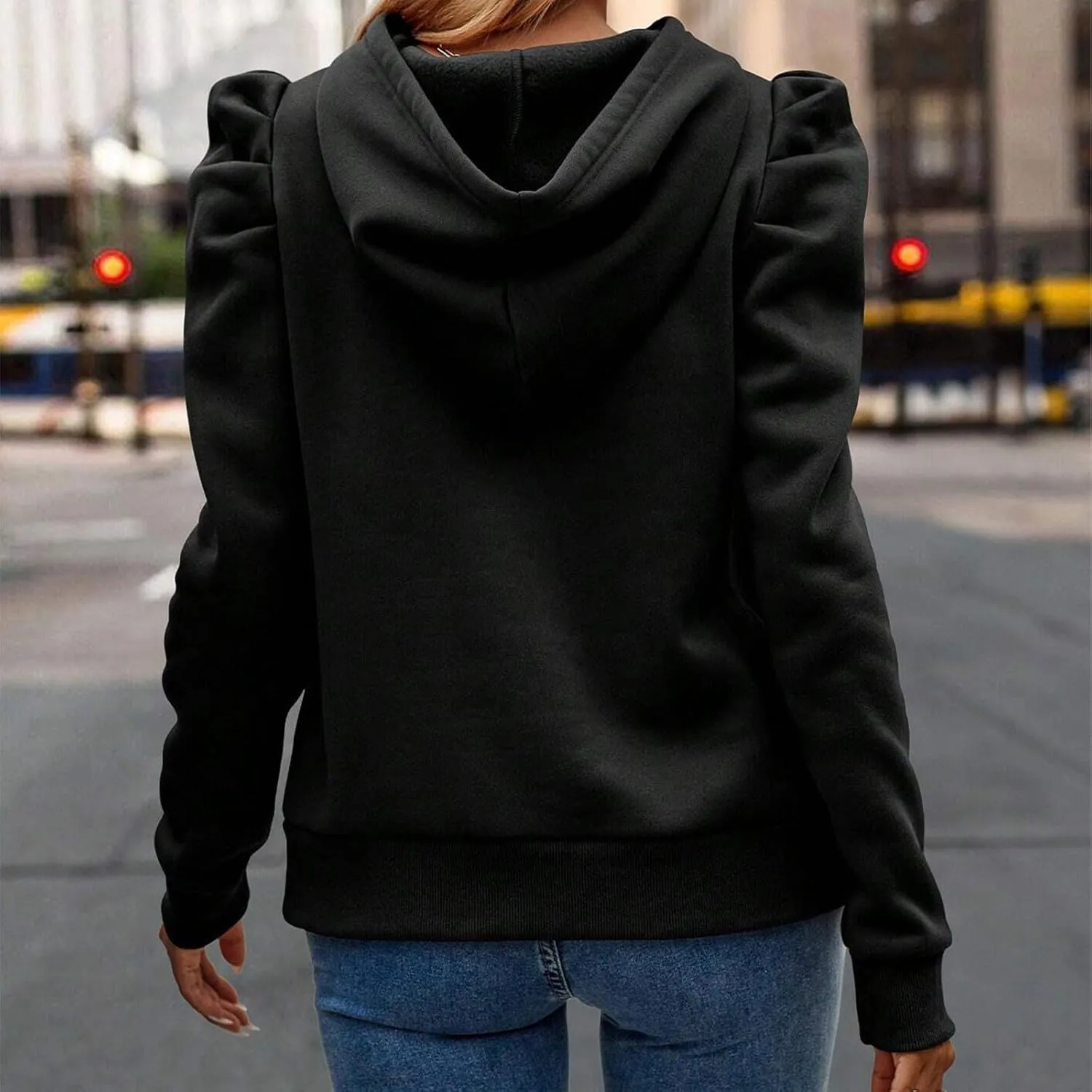 Sweatshirts Women Fall Outfits Cable Hoodie Long Sleeve Pullover Tunic Tops Solid Color Loose Fit Casual Blouses
