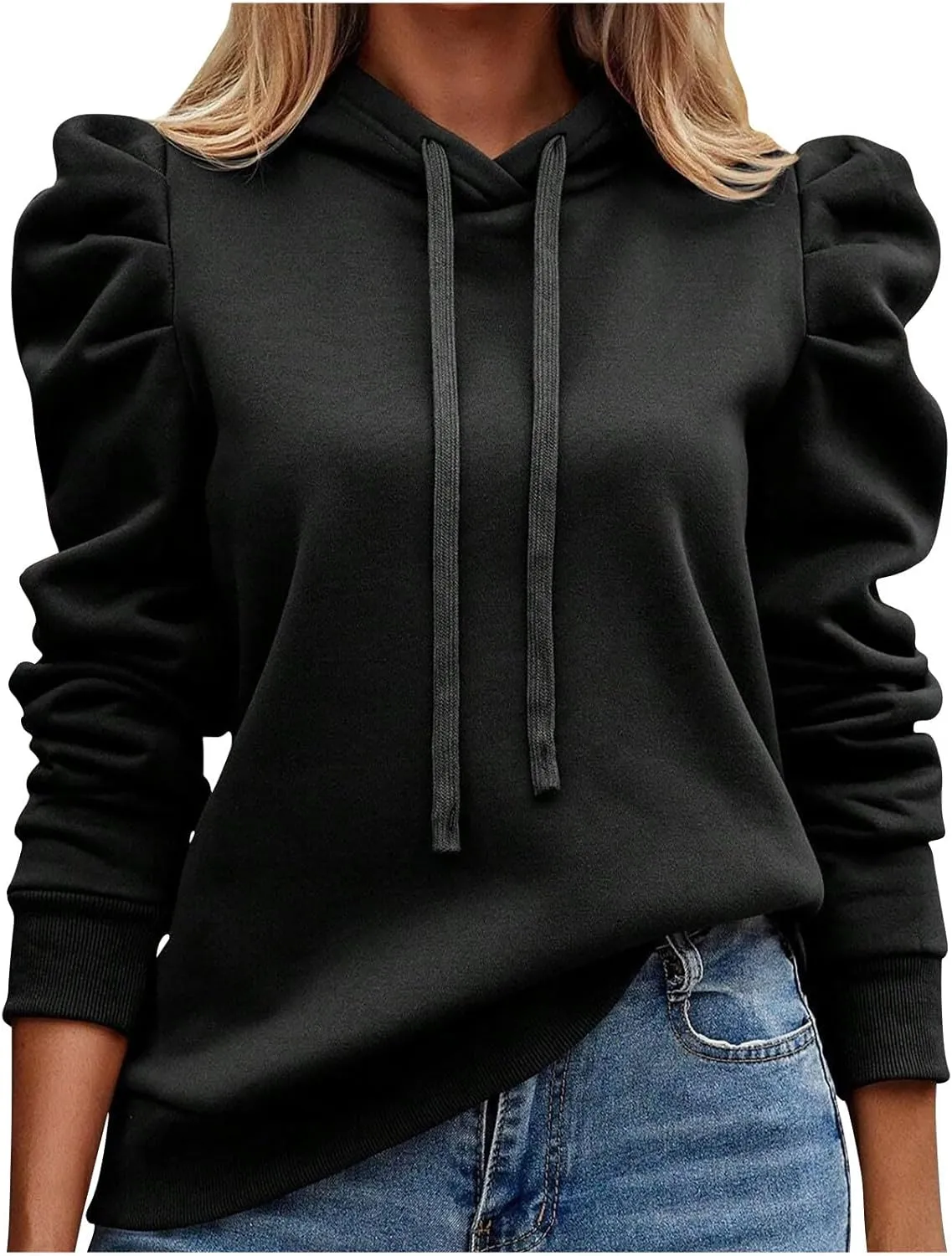 Sweatshirts Women Fall Outfits Cable Hoodie Long Sleeve Pullover Tunic Tops Solid Color Loose Fit Casual Blouses