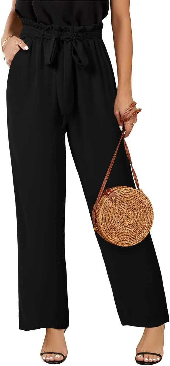 SySea Womens High Waisted Leopard Print Palazzo Pants Belted Wide Leg Long Trousers with Pockets