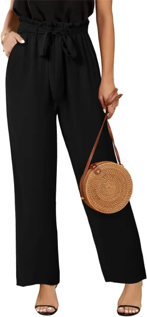 SySea Womens High Waisted Leopard Print Palazzo Pants Belted Wide Leg Long Trousers with Pockets