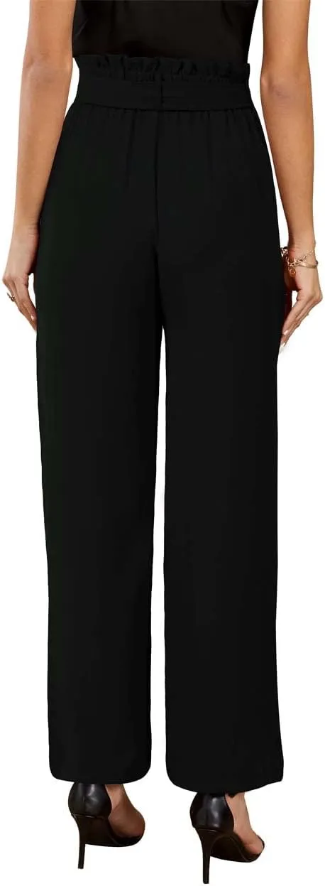 SySea Womens High Waisted Leopard Print Palazzo Pants Belted Wide Leg Long Trousers with Pockets