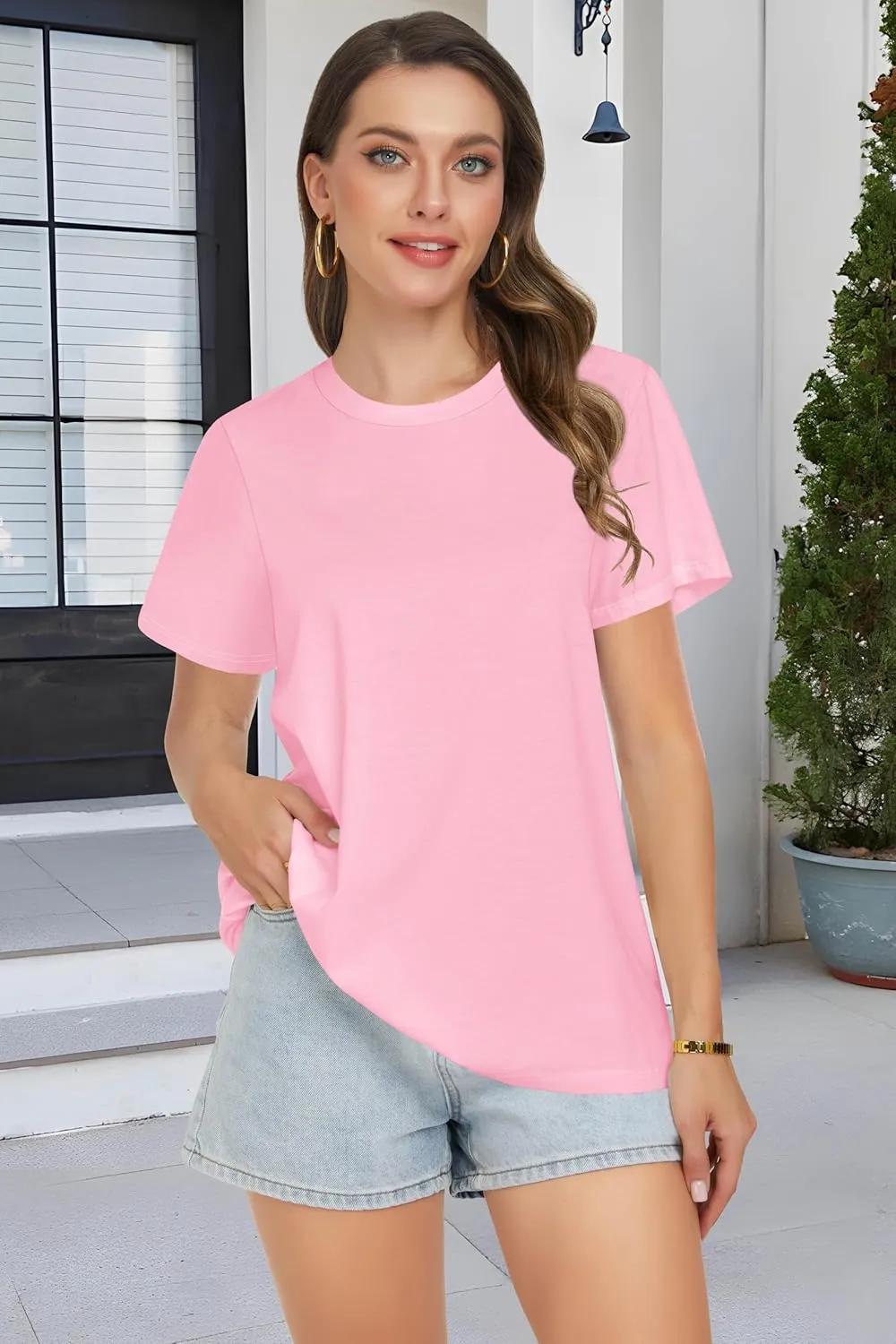 T Shirts for Women Summer Short Sleeve Crewneck Casual Cute Graphic Basic Tees Tops