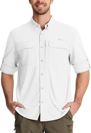 TACVASEN Men's Fishing Shirts Long Sleeve Sun Protection UPF50  Quick Dry Button Down Shirts with Zipper Pockets