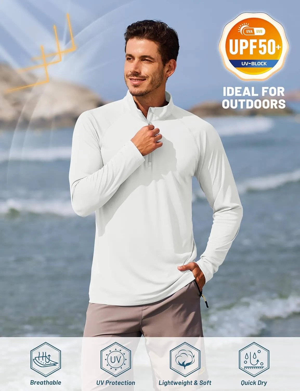 TACVASEN Men's Long Sleeve Athletic Shirts 1/4 Pullover Zip Sun Protection Rash Guard UPF 50  Outdoor Running T-Shirts