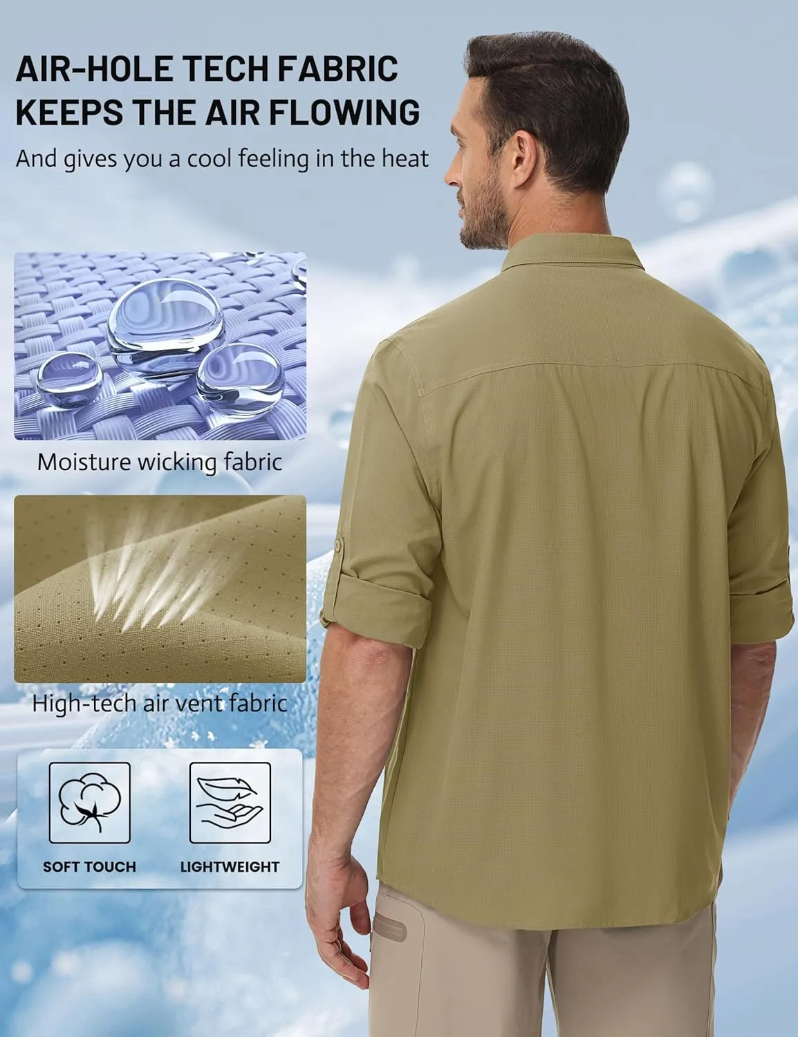 TACVASEN Mens Long Sleeve Sun Protection Shirt UPF 50  Quick Dry Fishing Cooling UV Shirts Outdoor Tactical Hiking Shirts