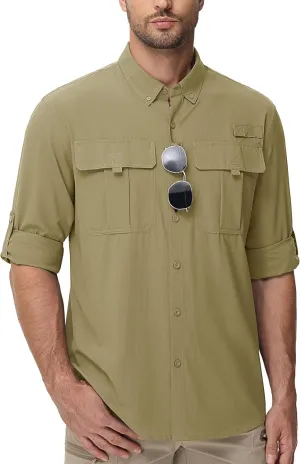 TACVASEN Mens Long Sleeve Sun Protection Shirt UPF 50  Quick Dry Fishing Cooling UV Shirts Outdoor Tactical Hiking Shirts