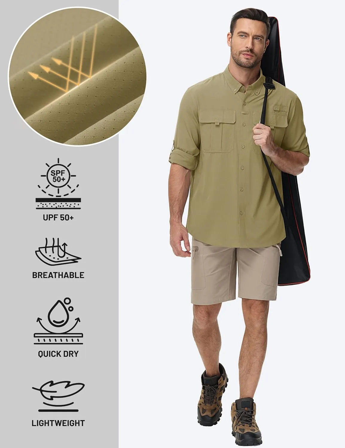 TACVASEN Mens Long Sleeve Sun Protection Shirt UPF 50  Quick Dry Fishing Cooling UV Shirts Outdoor Tactical Hiking Shirts