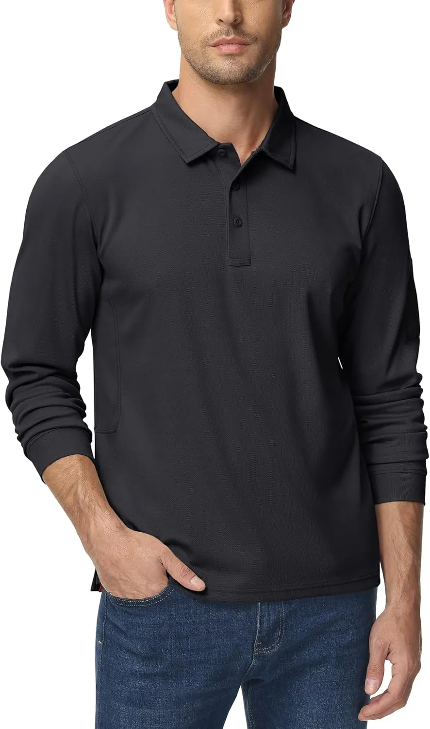 TACVASEN Men's Polo Shirts Long Sleeve Quick Dry Shirt Performance Tactical Shirts Golf Shirt Casual Outdoor Work Shirt