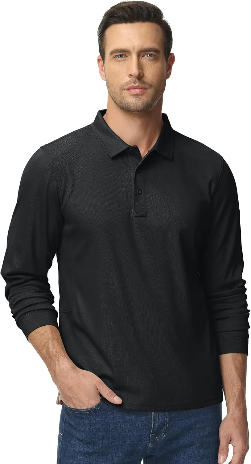 TACVASEN Men's Polo Shirts Long Sleeve Quick Dry Shirt Performance Tactical Shirts Golf Shirt Casual Outdoor Work Shirt