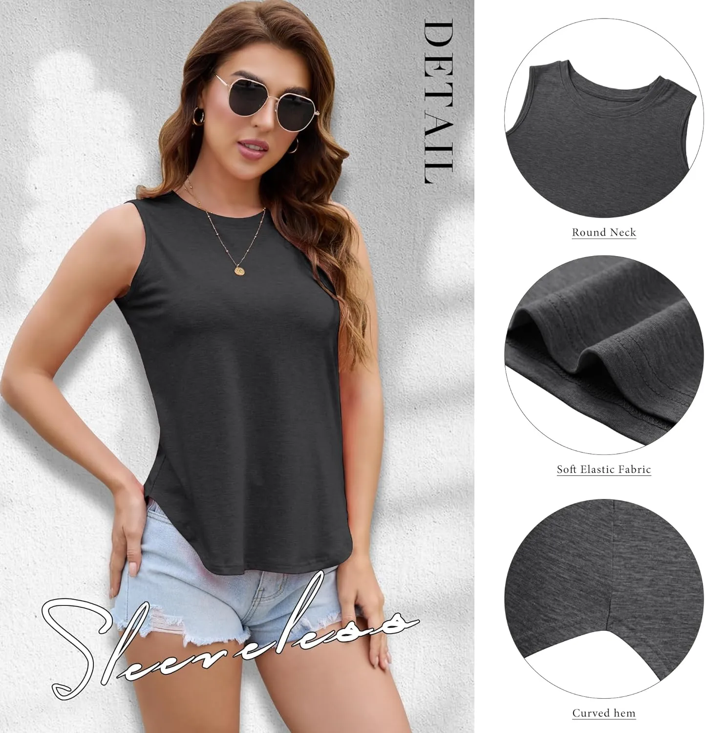 Tank Top for Women 2025 Summer 3/5 Pack Sleeveless Loose Fit Round Neck Flowy Casual Shirts with Curved Hem Outfits