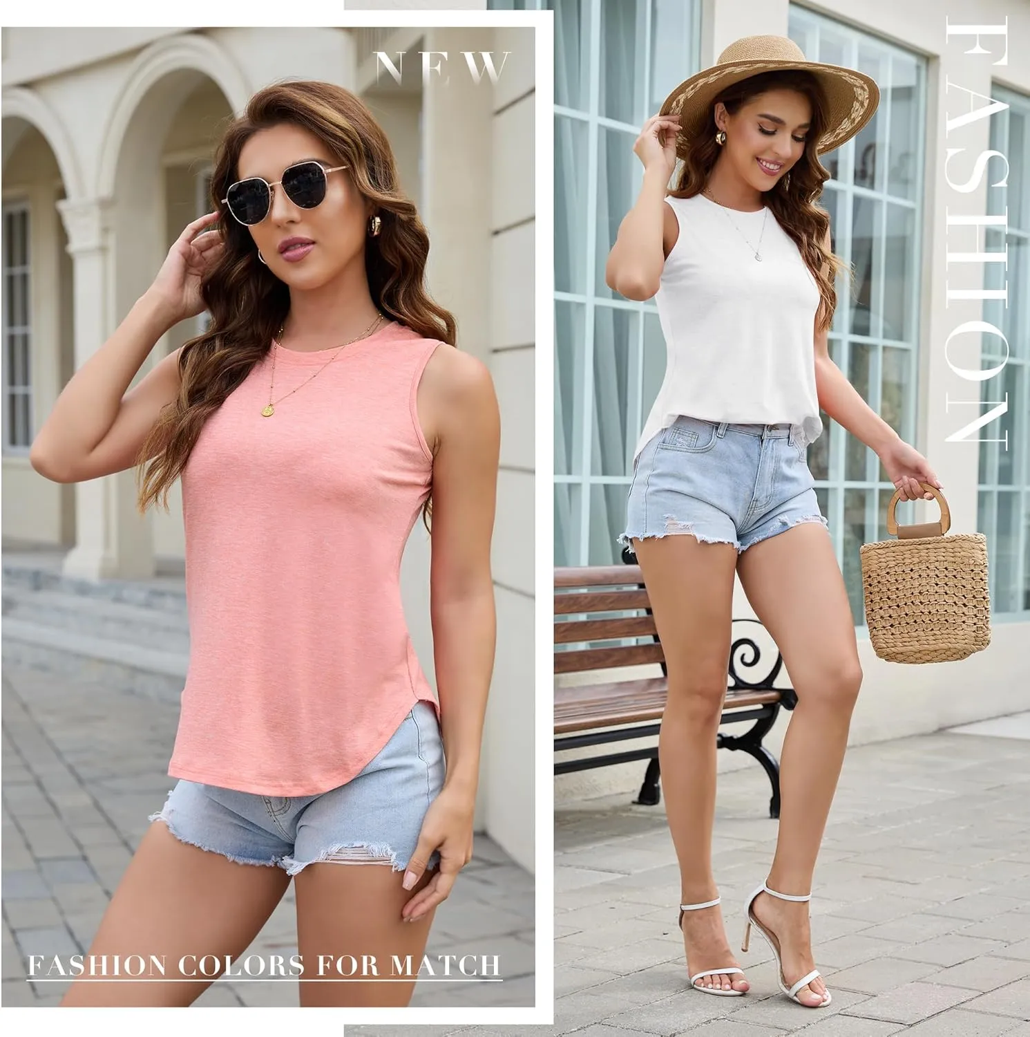 Tank Top for Women 2025 Summer 3/5 Pack Sleeveless Loose Fit Round Neck Flowy Casual Shirts with Curved Hem Outfits