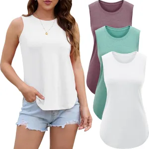 Tank Top for Women 2025 Summer 3/5 Pack Sleeveless Loose Fit Round Neck Flowy Casual Shirts with Curved Hem Outfits
