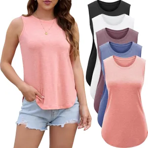 Tank Top for Women 2025 Summer 3/5 Pack Sleeveless Loose Fit Round Neck Flowy Casual Shirts with Curved Hem Outfits